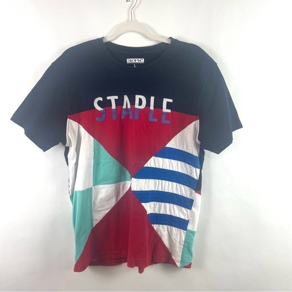 Staple World Renown Pigeon Tee -‎ Red Blue White Stripe & Blocks Nautical Vibe L